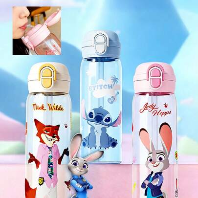 Bình nước đa năng Disney Tritan, 580ml, hai chế độ uống, ống hút mềm có thể tháo rời, chống rò rỉ, in hình hoạt hình, chống trầy xước, sử dụng tại nhà, ngoài trời, du lịch, thể thao, món quà lý tưởng cho người hâm mộ Disney, người yêu thích Zootopia, gia đình, bạn bè và đồng nghiệp.