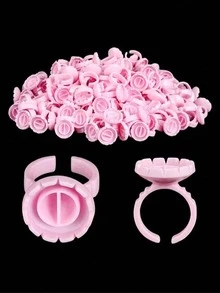 200/100pcs Set: Round Lash Glue Rings, Glue Rings Cups, Anti-Spill Glue Drop Cups, Glue Holder Rack And Thick Fan Cups, Suitable For Eyelash Extension - Disposable Professional Eyelash Extension Tools - Multicolor - View 3