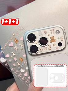 [2 trong 1] Ốp lưng điện thoại trong suốt chống rơi độ phân giải cao + Hình dán gấu dễ thương tự làm, dành cho iPhone 17Pro/17Pro Max, Chống vân tay/Chống chói/Chống trầy xước, Thời trang ngọt ngào và dễ thương - trắng - Xem 2