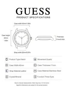 Guess Đồng hồ nam, đồng hồ thạch anh nam, có dây đeo bằng da, vỏ bằng thép không gỉ. - màu xanh lá - Xem 8