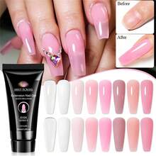 MEET ACROSS 1pc 30ml Pink Nail Extension Gel Polish , Long Lasting , Odorless, Easy To Use, Semi Permanent Quick Extension Nail Gel, Poly UV Gel For Summer Nails, Manicure Nail Art DIY For Salon & Home Use , Nail Supplies - 粉色 - 查看 4
