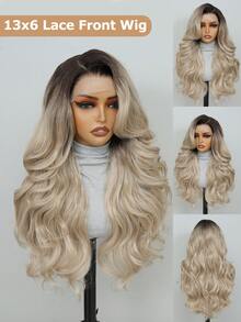 13x6 耐热合成波浪发际线蕾丝前假发，24 英寸黑色合成发，预先拔毛的自然发际线，高品质柔软假发，适合日常佩戴、角色扮演、圣诞节、新年、音乐节等场合。 - 彩色 - 查看 6