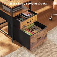 EnHomee Computer Desk With 6 Storage Shelves & 2 Fabric Drawers, 63"Reversible L Shaped Gaming Desk With Power Outlet, LED Strip & Monitor Stand - 查看 6