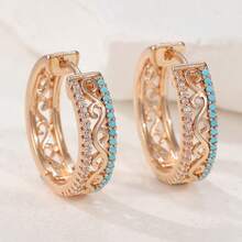 Pendientes de cobre hueco de lujo y moda para mujer, adecuados para uso diario y vacaciones, un regalo ideal para ella - Dorado - Ver 4