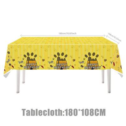  1pc Snoopy Yellow Background Puppy Birthday Tablecloth 180 * 108cm Disposable Table Cover With Dog Paw Print For All Seasons Party Decoration