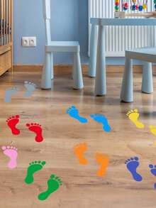 1 Set Colorful Footprint Floor And Wall Stickers, Self-Adhesive Removable Waterproof Vinyl Decals, Suitable For Room, Home Wall, Bedroom Decor, Glossy Cartoon Pattern - Multicolor - View 7