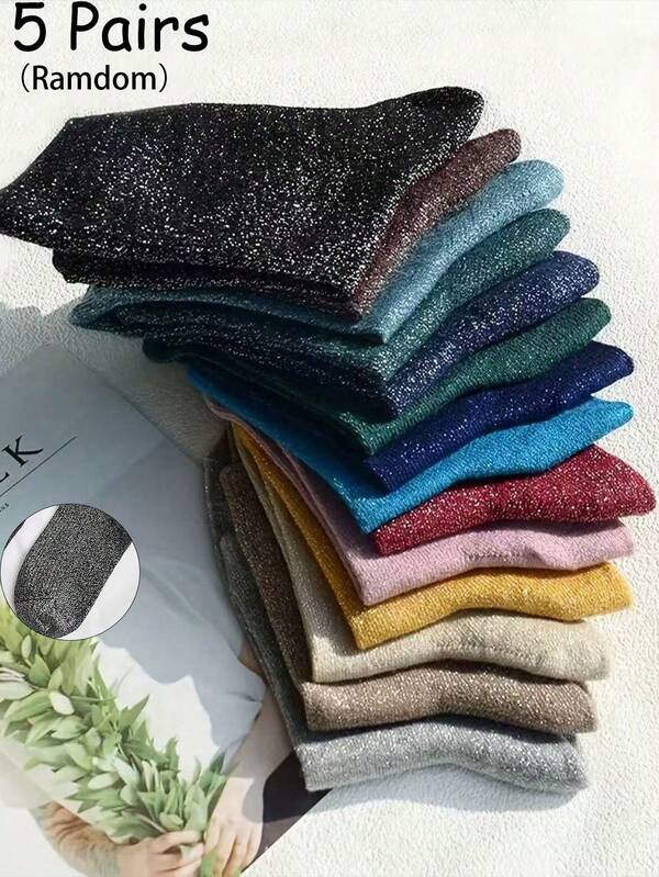 5 paires de chaussettes femme aléatoires, gamme de couleurs sombres, style européen et américain sexy mi-mollet, automne/hiver