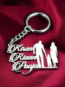Customized Stainless Steel Family Surname Keychain - Suitable For Multiple Family Members - Cartoon Letter Theme - Decorative Keychain With Ring - Ideal Gift For Family - Multicolor - View 2
