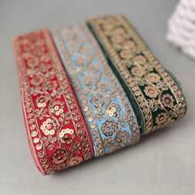 2026 New Arrival Exquisite Velvet Fabric Sequin Lace Decorative Trim - Multicolor Embroidered Tulle Border Decor, Suitable For Dupatta - Embroidered Lace Fabric - Red - View 1
