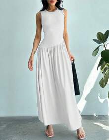 Women's Sleeveless Long Dress, Elegant, Asymmetrical, Casual, Evangelical Fashion - 白色 - 查看 5