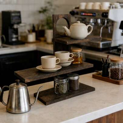 1 Pc Vintage Style Wooden Multi-Layer Storage Rack,Display Tea Cup Holder, Ornament Tray,Accessories Rack,Tabletop Organizer Rack For Fragrance, Candles, Cosmetics, Collectibles, Decorative Items,Suitable For Sofa Side, Bedside, Living Room,Bathroom, Kitchen