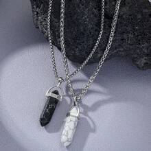 Bộ 2 dây chuyền thép không gỉ đính đá ngọc lam tự nhiên đen trắng, kiểu dáng cổ điển, đa năng, độc đáo hình viên đạn, quà tặng cho nam giới, phong cách tối giản. - vòng cổ ngọc lam đen trắng - Xem 3