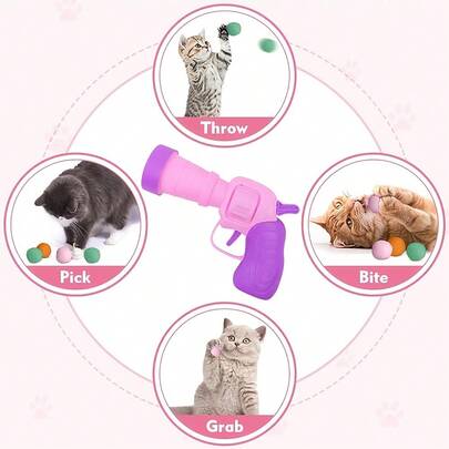 100个装塑料球发射器，适用于猫狗，机械弹簧发射设计，柔软静音，有助于缓解宠物无聊和焦虑，且不会伤害它们。