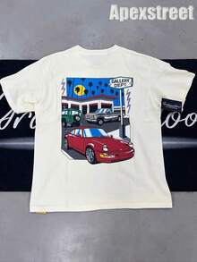 Gallery "Cream Orange" Shirt, Cotton Printed T-Shirt,Men's Graphic Stylish Design T-Shirt,Vintage Casual Hip-Hop Style For Outdoor Leisure Activities - 杏子 2 - 查看 2