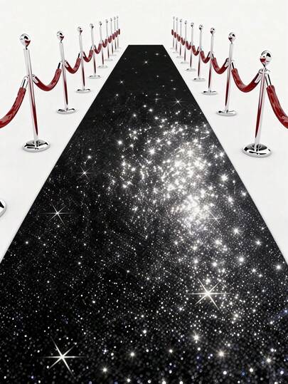 1 pieza Alfombra de pasillo de 5m con brillo negro, alfombra de pasillo brillante, accesorio de alfombra para fiesta de cumpleaños y boda, adecuada para decoración de eventos, fiestas, bodas, banquetes, iglesias, entradas, interiores y exteriores, suministros para fiestas de bodas, decoración del hogar, escenario, ceremonias de premios, suministros para duchas nupciales, suministros para fiestas de vacaciones, suministros para cumpleaños, esta larga alfombra se puede cortar