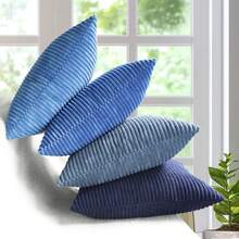 MEKAJUS - Juego de fundas decorativas para cojines, fundas cuadradas de pana unicolor suave, decoración moderna para sofá, recámara, automóvil, sala de estar, 4 unidades, 40 x 40 cm, marrón a rayas - Azul - Ver 2
