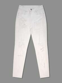 2026 Verão Y2K Retrô Sexy Jeans Brancos Skinny, Calças de Denim Elásticas com Rasgões para Estilo de Rua Casual - Branco - Ver 7