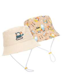 1pc Kids Reversible Dinosaur Print Bucket Hat, Unisex Daily Outdoor Sun Ion Bucket Hat - Beige - View 12