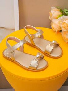 A Pair Of Champagne Sandals In Spring And Summer, Decorated With Exquisite Bows, Have A Sweet Style, Which Is Very Suitable For Matching Dresses And Other Clothing, And Is Suitable For Holiday Play And Daily Life. - Gold - View 3