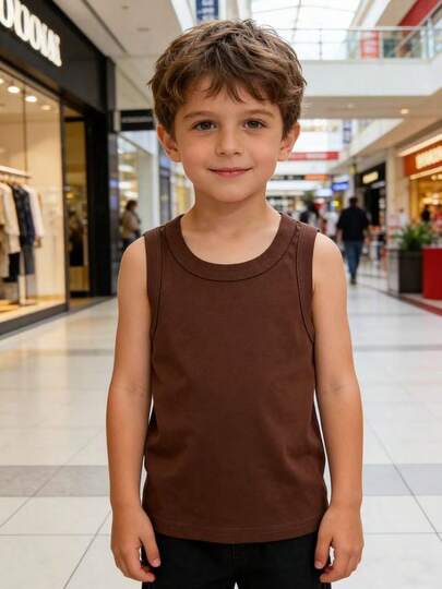 Áo tank top không tay dáng rộng, màu trơn, chất liệu cotton, thoải mái và thoáng khí cho bé trai, thích hợp cho các hoạt động thể thao ngoài trời, mặc lót hoặc mặc ngoài vào mùa hè.