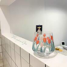 ins风郁金香玻璃杯，大容量家用餐厅水杯，耐热复古美学杯 - 白色 - 查看 7