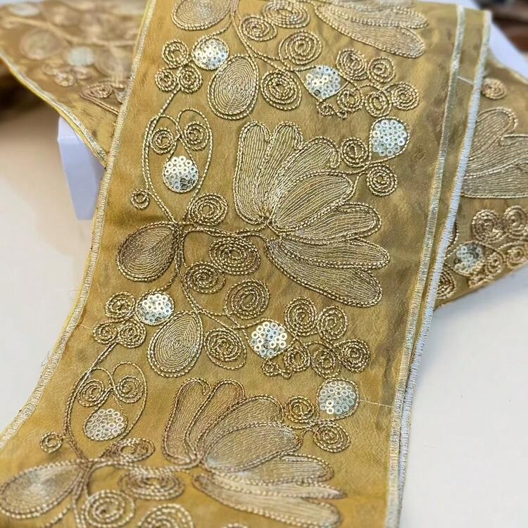 Ruy băng organza thêu 91,4cm/1 yard - Đường viền kim loại vàng với họa tiết hoa và hình thoi, chất liệu cao cấp, thích hợp cho may mặc, trang trí và trang trí nhà cửa - Màu hỗn hợp, ruy băng may, trang trí thời trang, phụ kiện quần áo phong cách cung đình sang trọng - Nhiều màu - Xem 10