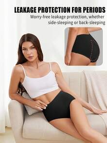 Menstrual Panties For Menstruation 4-Layer Leak Proof Sanitary Heavy Absorbent Menstrual Period Underwear Panties Woman - 黑色 - 查看 3