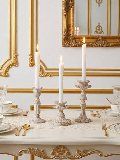 Bộ chân nến bằng đồng kiểu Pháp cổ điển Gothic, chân nến/bộ chân nến, chân nến kiểu hoa văn cổ điển hoài cổ để trang trí nhà cửa, vật trang trí trung tâm bàn, phong cách Art Deco tối giản cổ điển cho đám cưới, quà tặng Ngày của Mẹ, quà sinh nhật, quà tặng ngày lễ.