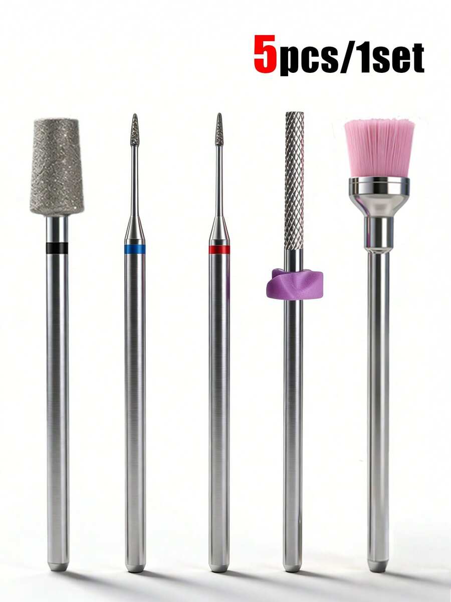 5-Piece Nail Drill Bit Set; Professional Diamond Nail Files Include A Cleaning Brush; Electric Nail Drill Suitable For Acrylic And Gel Manicures And Pedicures; , Multi-Grit Tool Set - Multicolor - View 1