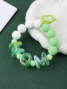1 pieza Llavero con cuentas para el Día de la Madre, Dije con letras "MOM" iridiscente tipo macaron, diseño versátil de muñequera que libera las manos, conveniente para uso diario - multicolor - Ver 19