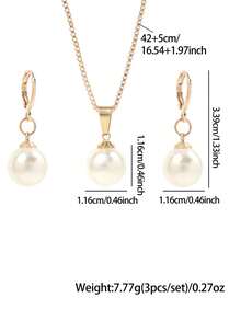 Bộ 3 chiếc/Bộ Bông tai vòng cổ ngọc trai thời trang tối giản, phù hợp cho phụ nữ mặc hàng ngày, lễ hội, tiệc tùng - Vàng - Xem 5