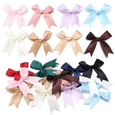 50pcs Fabric Ribbon Bows, Handmade Bow Decor, For Gift Packaging Accessories - White, Gold, Silver, Rose Gold, Light Blue, Pink