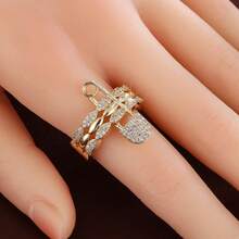 1 pieza Anillo con diseño de alfiler con forma de ojo de caballo geométrico incrustado con circonita para mujeres - Multicolor - Ver 6