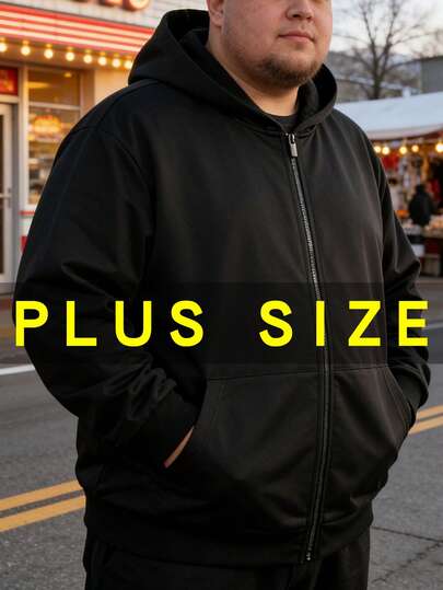 Plus Size Men's Knitted Hooded Sweatshirt Jacket, Loose Fit Casual Plus Size Sports Top, Korean Versatile Hooded Single-Layer Jacket For Daily Leisure And Travel Spring