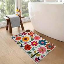 1pc Soft & Comfortable Faux Wool Floral 2D Printed Decorative Rug, With Non-Slip Silicone Backing, Machine Washable, Suitable For Home Decor Including Entryway, Bedroom, Living Room, Laundry Room And Bathroom, An Ideal Gift - Strawberry - View 6