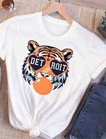 Vintage Graphic Tees Men, Detroit Tigers Motor City Vintage Graphic Tee, Baseball Sports Apparel Oversized Crew Neck, Father's Day Graduation Independence Day Top,   For Men - 白色 8 - 查看 1