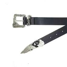 Retro 3 Pieces Set: Buckle Belt, Jeans, Skirt Accessories, Fashion Versatile Personalized Belt Factory - Black - View 4