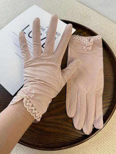 Lace Sunscreen Gloves For Women, Lightweight Breathable Elegant Outdoor Driving Cycling Touchscreen Gloves, Summer,Travel,Festival