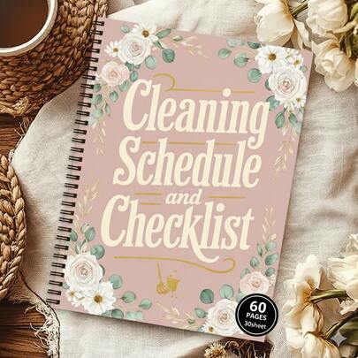 Aesthetic ADHD Cleaning Planner Spiral Notebook Floral Design Daily Weekly Monthly Yearly Task Lists For Homemakers Office Personal Organizer