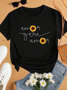 Kit 3 Blusas Femininas 100% Algodão Estampadas – Girassol, Margarida e Corações Moda Casual PLUS SIZE - SORTIDAS - Visão 2