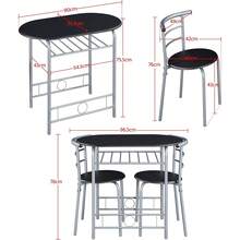 3 Piece Modern Dining Table Set, Kitchen Table And Chairs Set 2, Space Saving Table Set, Breakfast Nook Table Set With Steel And Storage Rack Kitchen/Small Space - Black - View 3