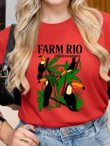 Women's Colorful By Nature Personalized T-Shirt 100% Cotton Women's Blouse Stylish Brazil 100% Cotton Stylish Promotion Brazilian Toucans - 紅色 - 查看 2