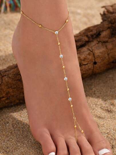 Tsnamer 1 chiếc vòng chân nữ bằng thép không gỉ đính đá Zirconia hình ngôi sao vàng, chống thấm nước, trang sức đi biển, quà tặng độc đáo dành cho phái nữ, phù hợp cho tiệc tùng, liên hoan, phụ kiện đi biển.