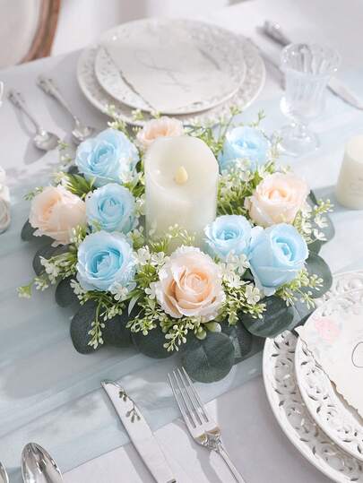 Artificial Rose Candle Holder, Fragrance Wreath Decor, Suitable For Living Room, Dining Table, Bathroom Decoration, Valentine's Day