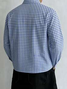 WAIT HIM Camisa casual de manga larga a cuadros para hombre - Azul - Ver 2