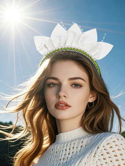 White Faux Pearl Petal Headband, Ethereal Princess Style Hair Accessory, Cosplay Character Headpiece, Birthday Party Costume, Stage Performance Hair Decoration