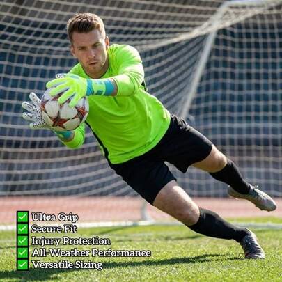 1 đôi găng tay thủ môn bóng đá, chống trơn trượt, chống mài mòn, dùng trong tập luyện, bảo vệ ngón tay.