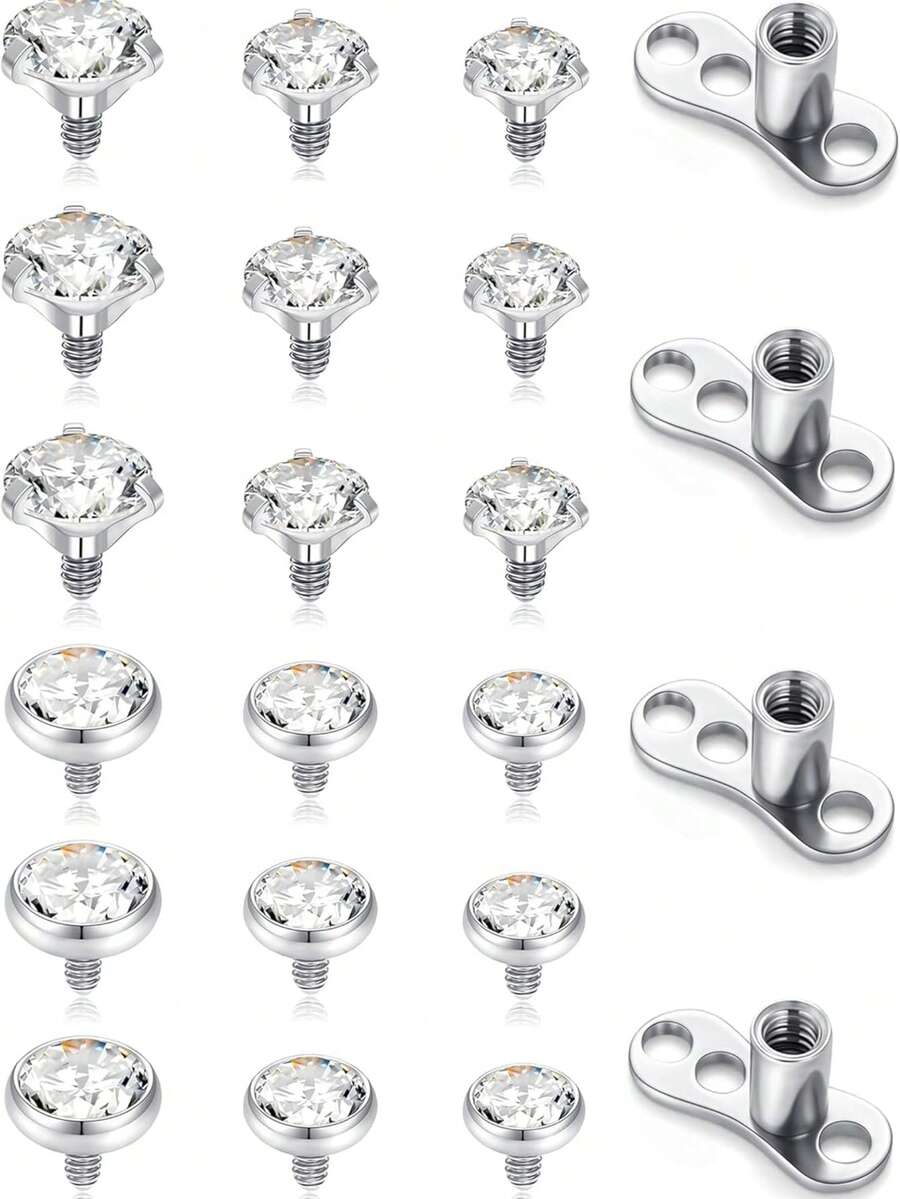 一套多功能医用钢14G内螺纹AAAAA+立方氧化锆微型皮下穿刺饰品套装，男女通用，日常佩戴及派对场合皆宜 - 款式F - 查看 1