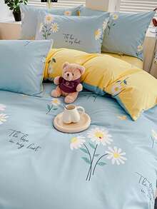 Bộ chăn ga gối 3 món/bộ sợi lô hội mềm mại, họa tiết hoa màu xanh (1 vỏ chăn + 2 vỏ gối), phong cách đồng quê thoáng khí, có nhiều kích cỡ, không bao gồm ruột chăn - Xanh và trắng - Xem 10