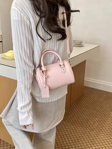 Túi xách nữ, túi đeo chéo hình gối, túi đeo chéo màu hồng thanh lịch tối giản. - Hồng - Xem 5